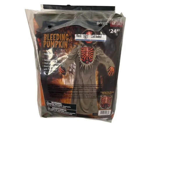 Evil pumpkin skeleton with bleeding heart mask not included boy’s Medium - Picture 3 of 11
